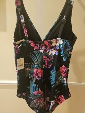 Aqua Green Black Floral V-Neck Camisole with Adjustable Straps